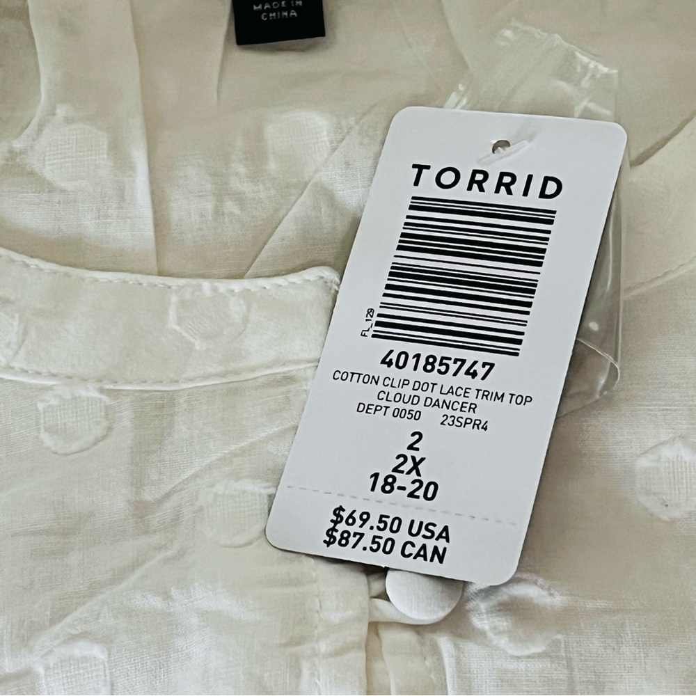 Torrid Cotton Clip Dot Lace Trim Long Sleeve Top NWT - Picture 4 of 5